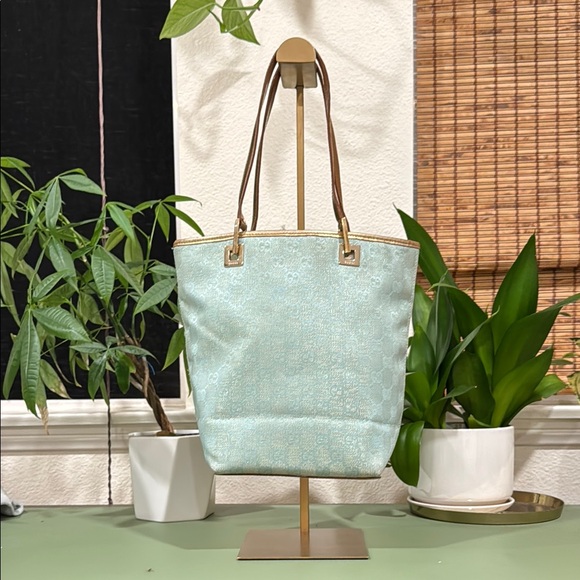 Gucci Blue and Gold Textured Tote Bag - Picture 1 of 14